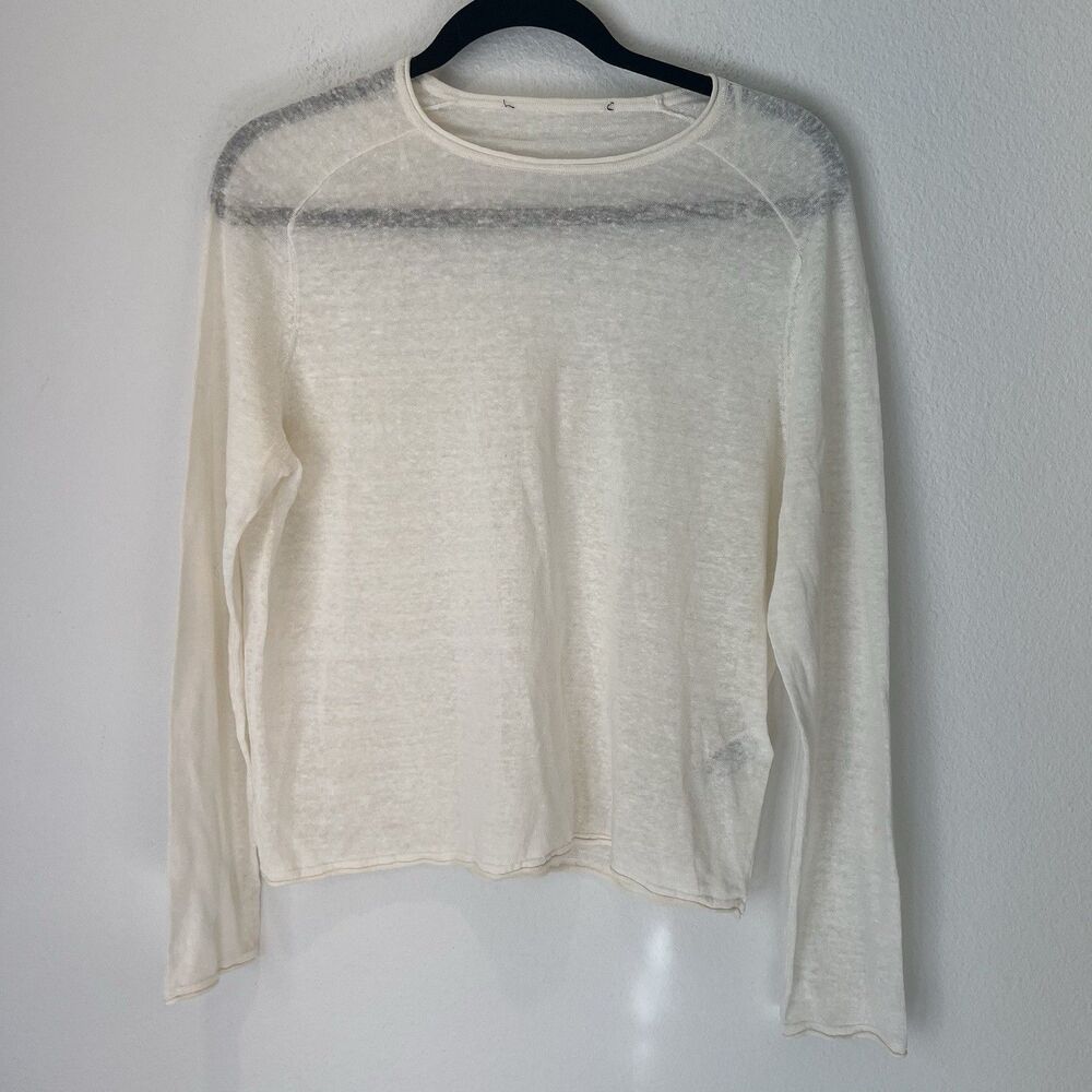 Zara Knit Women's Crew Neck Sweater Cream Sheer Neutral Boho Minimalist Oversize